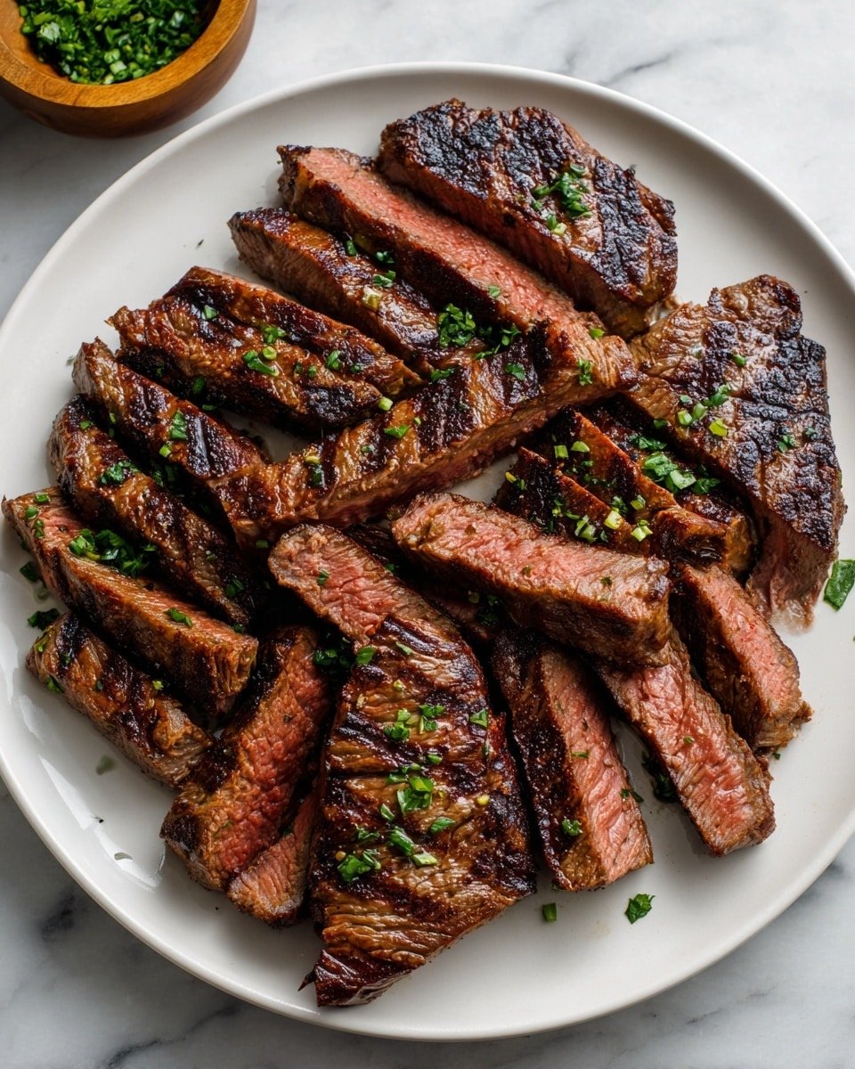 Charred and Juicy Marinated Skirt Steak Recipe - Recipe Image — Charred and Juicy Marinated Skirt Steak, Skirt Steak Marinade, Grilled Skirt Steak Recipe, Juicy Steak Tips, Easy Steak Dinner
