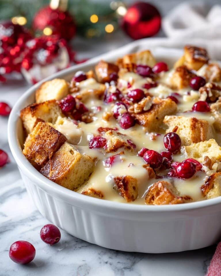 Christmas Cranberry Bread Pudding with Vanilla Sauce Recipe