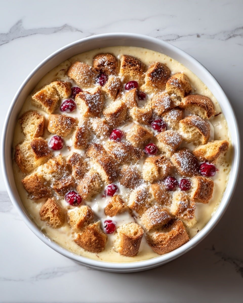Eggnog Bread Pudding Recipe - Recipe Image — Eggnog Bread Pudding, holiday bread pudding, easy eggnog dessert, cozy bread pudding recipe, festive holiday dessert