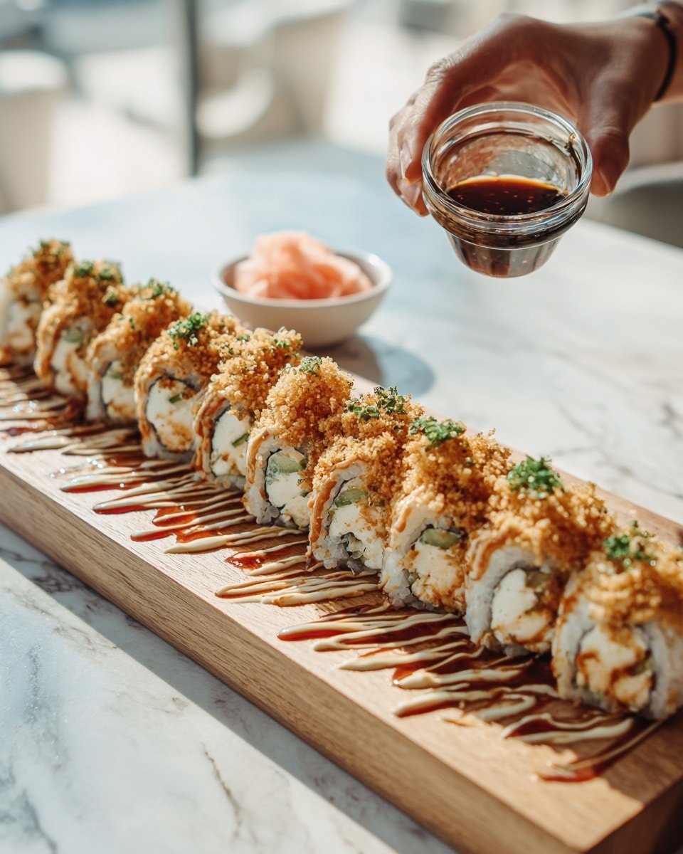 Homemade California Crunch Roll Sushi Recipe - Recipe Image — Homemade California Crunch Roll Sushi, California Crunch Roll Sushi, Sushi making at home, Easy sushi recipes, Crunchy sushi rolls