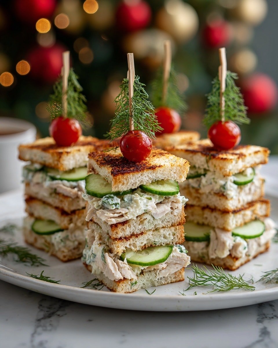 Mini Christmas Tree Sandwiches Recipe - Recipe Image — Mini Christmas Tree Sandwiches, festive holiday sandwiches, Christmas appetizer ideas, easy holiday party snacks, cute Christmas finger foods