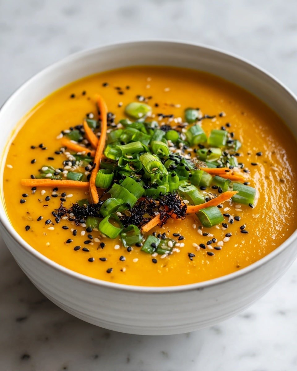 Spicy Miso Carrot Soup: Your Cozy Vegan Comfort Bowl Recipe - Recipe Image — Spicy Miso Carrot Soup, vegan carrot soup, spicy vegan soup, cozy vegan soup recipes, healthy carrot soup