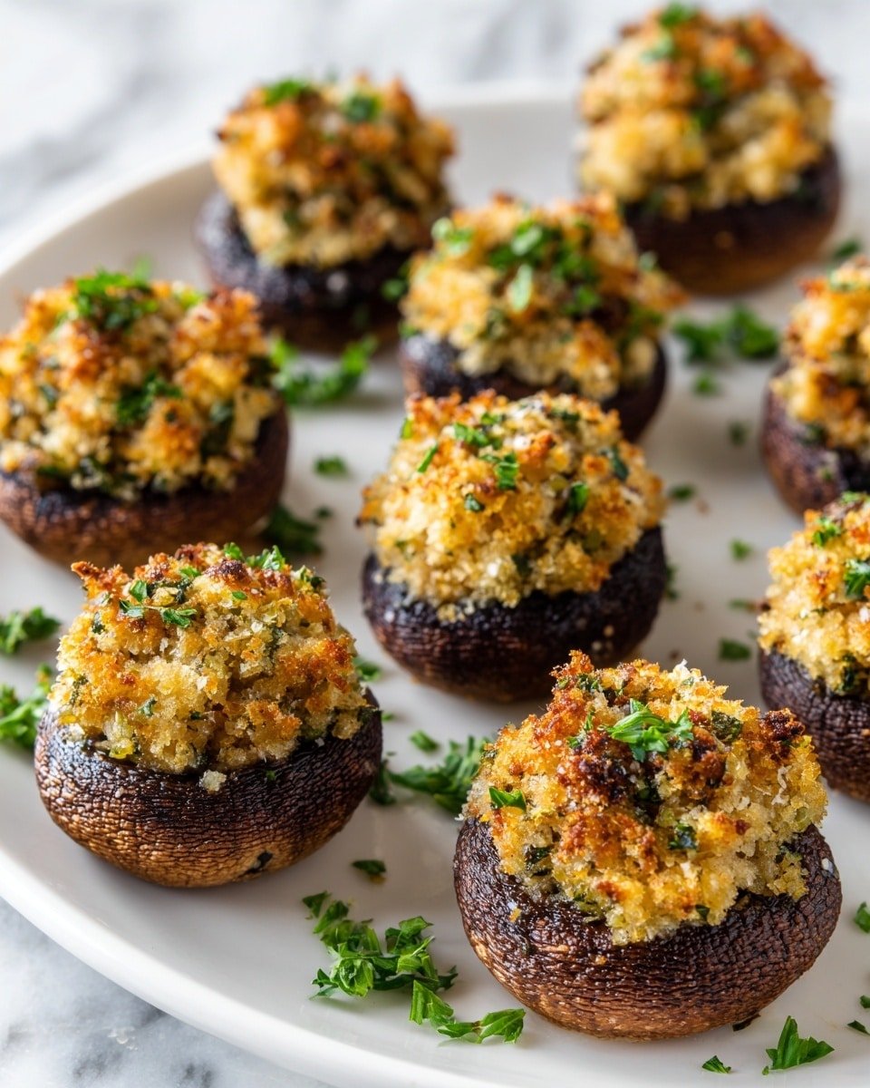 Garlic and Herb Stuffed Mushrooms with Pecorino Recipe - Recipe Image — Garlic and Herb Stuffed Mushrooms with Pecorino, stuffed mushroom appetizer, easy mushroom recipes, herbed mushroom bites, cheesy mushroom dish