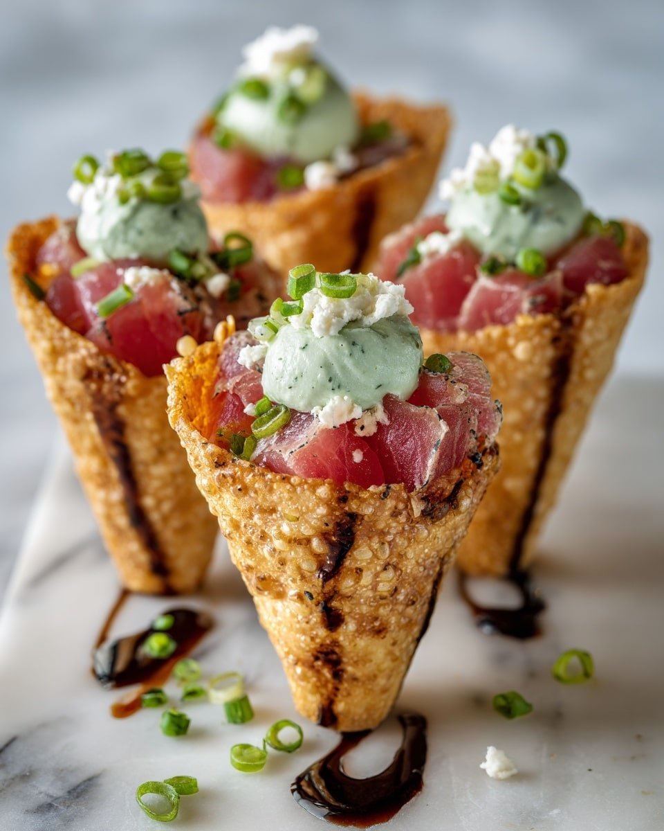 Creative Sushi Wonton Cones Recipe - Recipe Image — Creative Sushi Wonton Cones, sushi wonton cones, sushi appetizer ideas, crispy sushi cones, easy sushi recipes