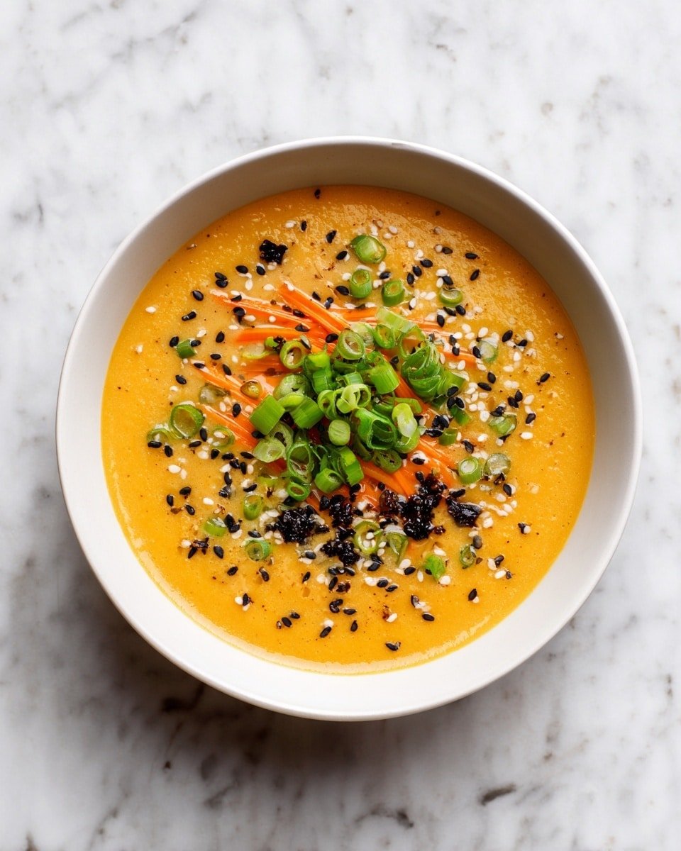 Spicy Miso Carrot Soup: Your Cozy Vegan Comfort Bowl Recipe - Recipe Image — Spicy Miso Carrot Soup, vegan carrot soup, spicy vegan soup, cozy vegan soup recipes, healthy carrot soup