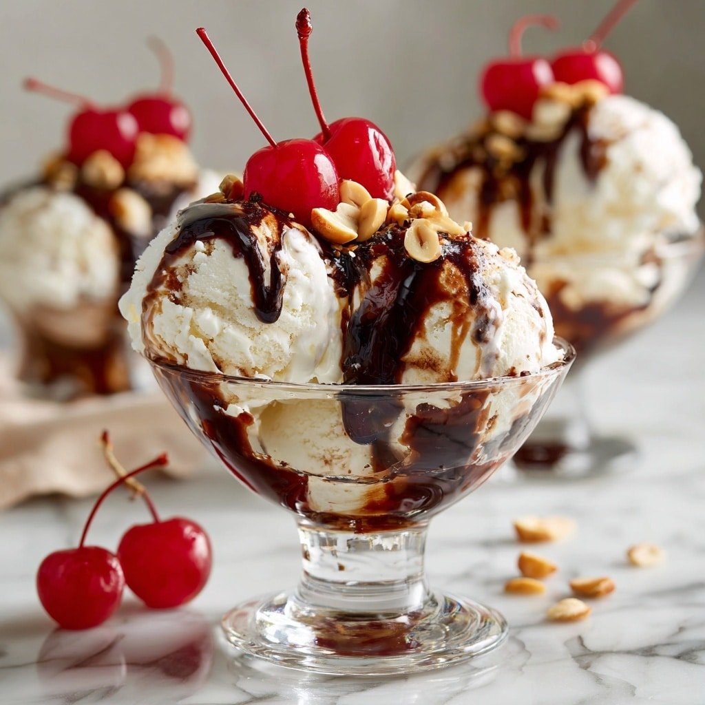 Hot Fudge Sundae Recipe - Recipe Image — Hot Fudge Sundae, Hot Fudge Sundae Recipe, Easy Hot Fudge Sundae, Classic Ice Cream Sundae, Rich Fudge Dessert
