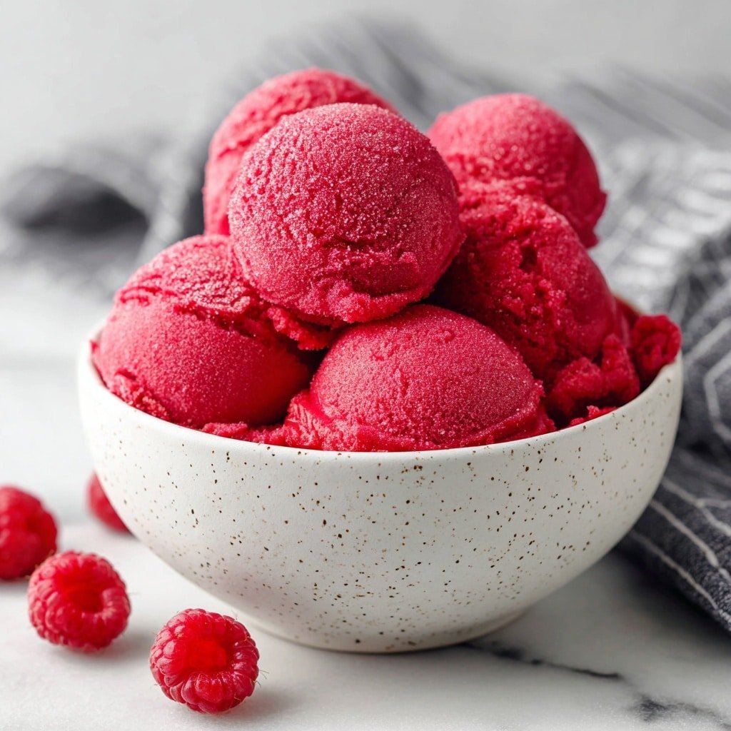 Raspberry Sorbet Recipe - Recipe Image — Raspberry Sorbet, how to make Raspberry Sorbet, homemade raspberry sorbet, simple berry sorbet, refreshing fruit sorbet