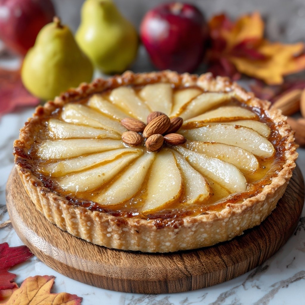 Spiced Pear and Almond Tart Recipe - Recipe Image — Spiced Pear and Almond Tart, pear and almond tart, easy pear tart recipe, cozy dessert recipes, holiday fruit tart