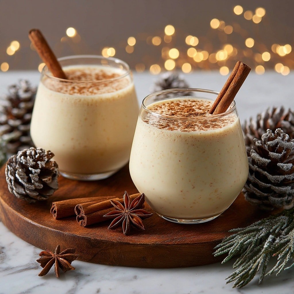 Classic Eggnog Cocktail Recipe - Recipe Image — Classic Eggnog Cocktail, holiday eggnog drink, creamy spiced eggnog, boozy holiday cocktail, festive eggnog recipe