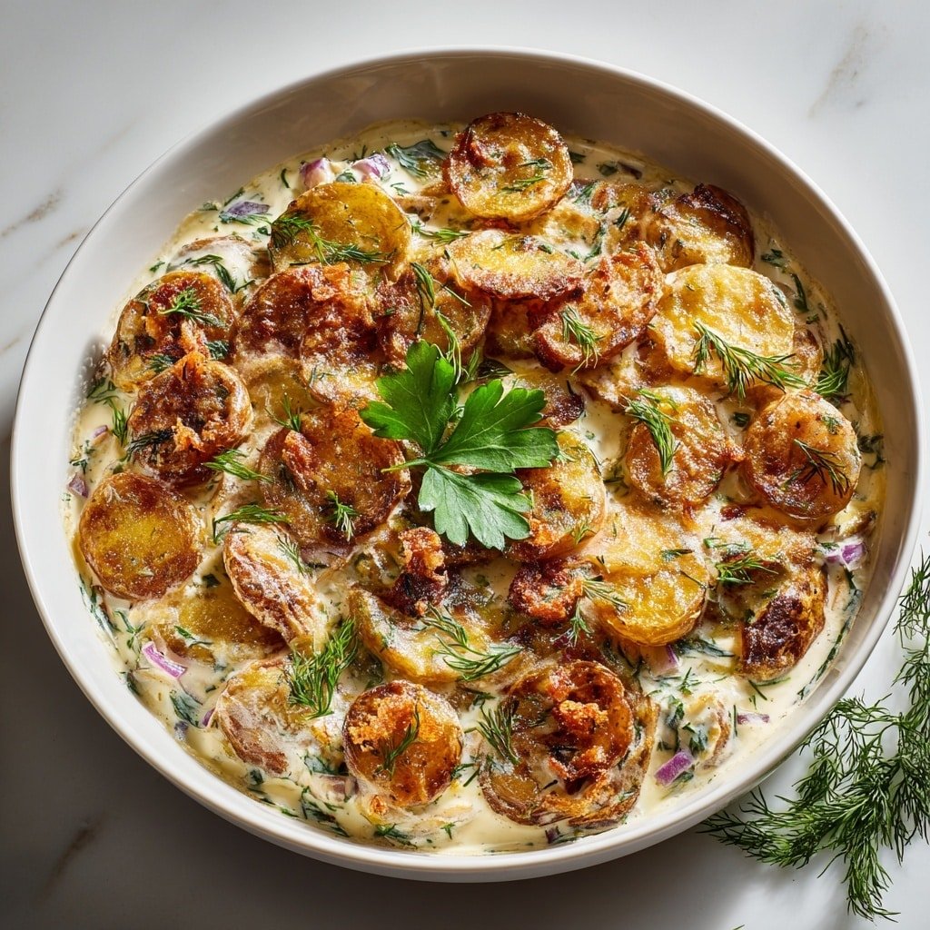 Smashed Potato Salad with Fresh Herbs and Creamy Dijon Dressing Recipe - Recipe Image — Smashed Potato Salad with Fresh Herbs and Creamy Dijon Dressing, potato salad variations, easy potato salad recipes, herb-infused potato salad, creamy Dijon dressing recipes