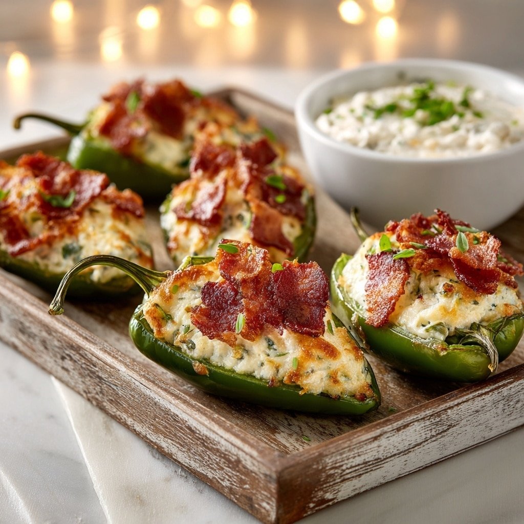 Baked Jalapeño Poppers with Cream Cheese, Cheddar, and Bacon Recipe - Recipe Image — Baked Jalapeño Poppers with Cream Cheese, Cheddar, and Bacon, spicy jalapeño appetizer, cheesy bacon stuffed jalapeños, easy baked jalapeño poppers, party appetizer