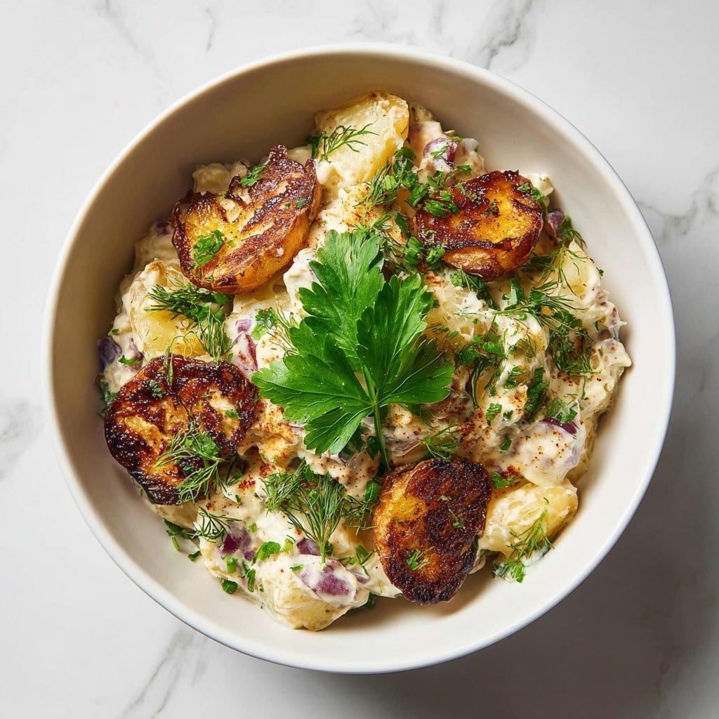 Smashed Potato Salad with Fresh Herbs and Creamy Dressing Recipe - Recipe Image — Smashed Potato Salad with Fresh Herbs and Creamy Dressing, easy potato salad recipes, herb potato salad ideas, homemade potato salad, creamy herb potato salad