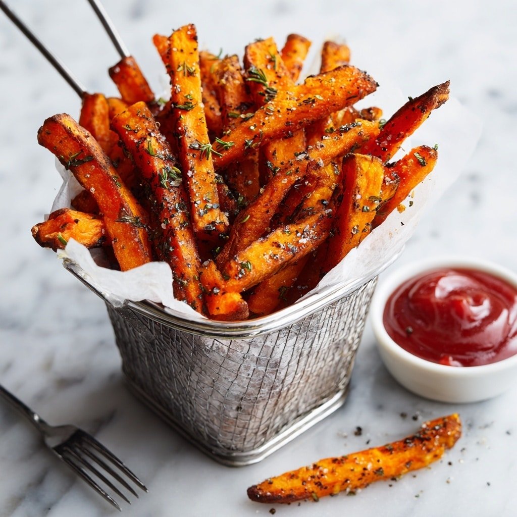 Air Fryer Sweet Potato Fries Recipe - Recipe Image — Air Fryer Sweet Potato Fries, crispy sweet potato fries, healthy snack recipes, easy air fryer side dish, homemade sweet potato fries