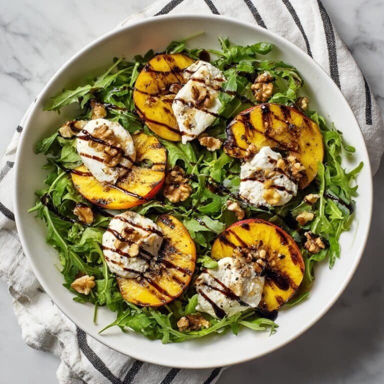 Grilled Peach Salad with Arugula and Burrata Recipe