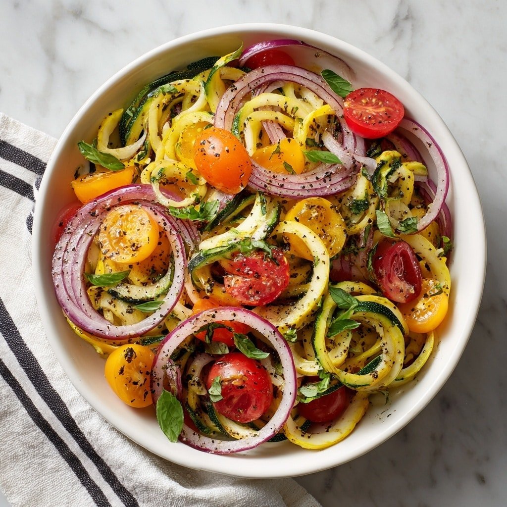 Zucchini Noodle Salad with Cherry Tomatoes and Lemon Dressing Recipe