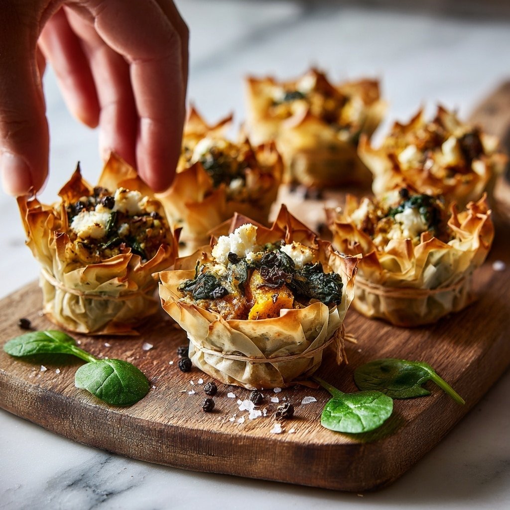 Pumpkin, Feta, and Spinach Phyllo Cups Recipe - Recipe Image — Pumpkin, Feta, and Spinach Phyllo Cups, Pumpkin Feta Spinach Appetizer, Autumn Phyllo Cups, Easy Pumpkin Phyllo Bites, Fall-Inspired Finger Foods
