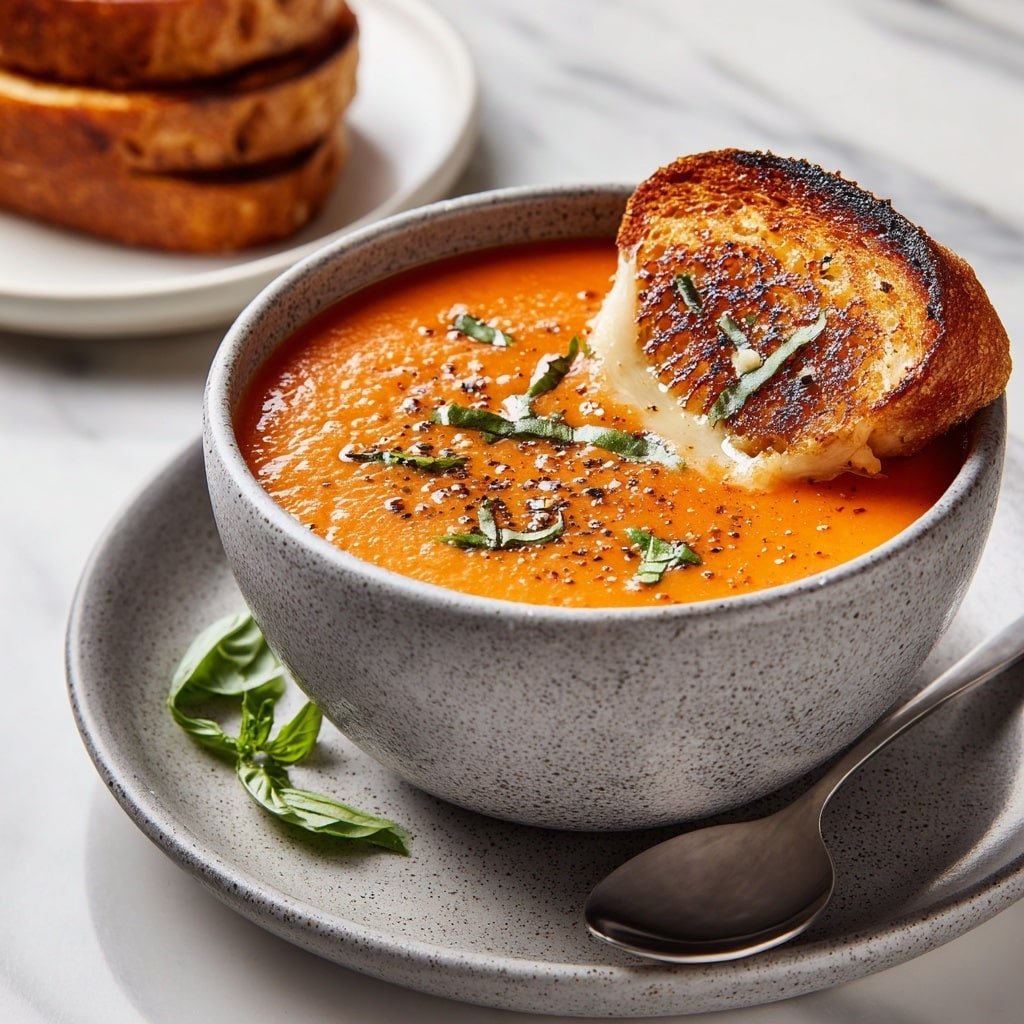 Creamy Tomato Soup with Grilled Cheese Recipe - Recipe Image — Creamy Tomato Soup with Grilled Cheese,Classic Tomato Soup and Grilled Cheese,Comforting Tomato Soup Pairings,Easy Tomato Soup and Grilled Cheese,Velvety Tomato Soup with Cheese Sandwich