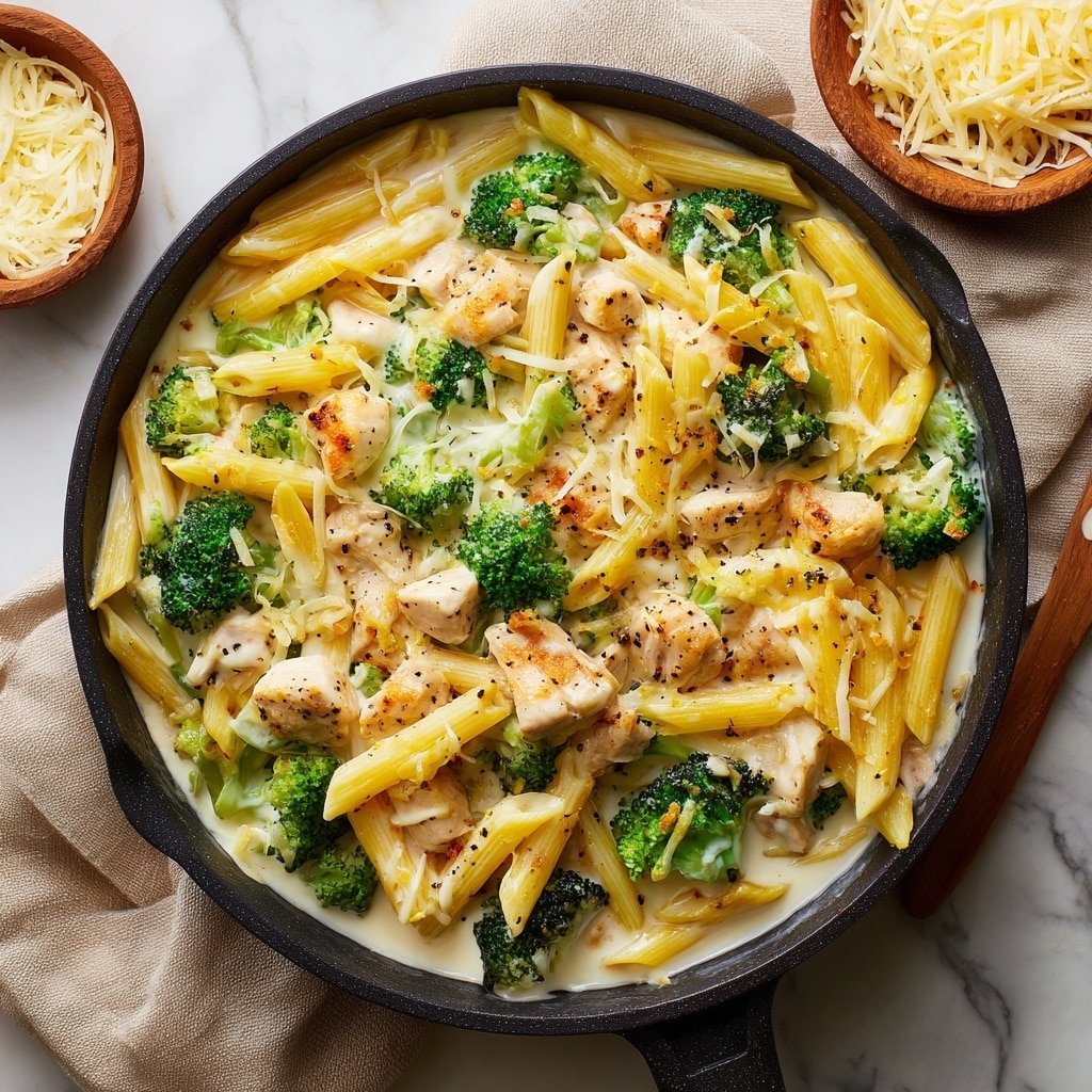One-Pot Cheesy Broccoli and Chicken Pasta Recipe - Recipe Image — One-Pot Cheesy Broccoli and Chicken Pasta, Quick cheesy chicken pasta with broccoli, Easy one-pot chicken and broccoli dinner, Creamy pasta with chicken and broccoli, Homestyle cheesy chicken pasta