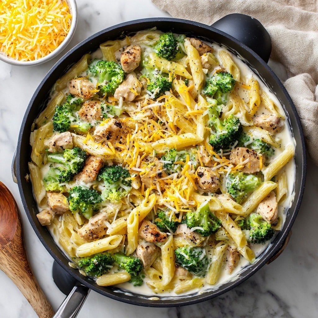 One-Pot Cheesy Broccoli and Chicken Pasta Recipe - Recipe Image — One-Pot Cheesy Broccoli and Chicken Pasta, Quick cheesy chicken pasta with broccoli, Easy one-pot chicken and broccoli dinner, Creamy pasta with chicken and broccoli, Homestyle cheesy chicken pasta