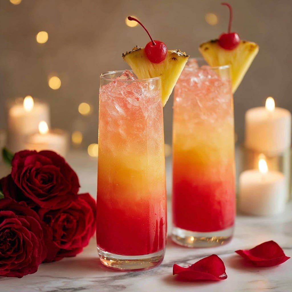 Tropical Sunrise Mocktail Recipe - Recipe Image — Tropical Sunrise Mocktail, tropical mocktail recipe, fruit mocktail drinks, easy non-alcoholic drinks, colorful summer beverages