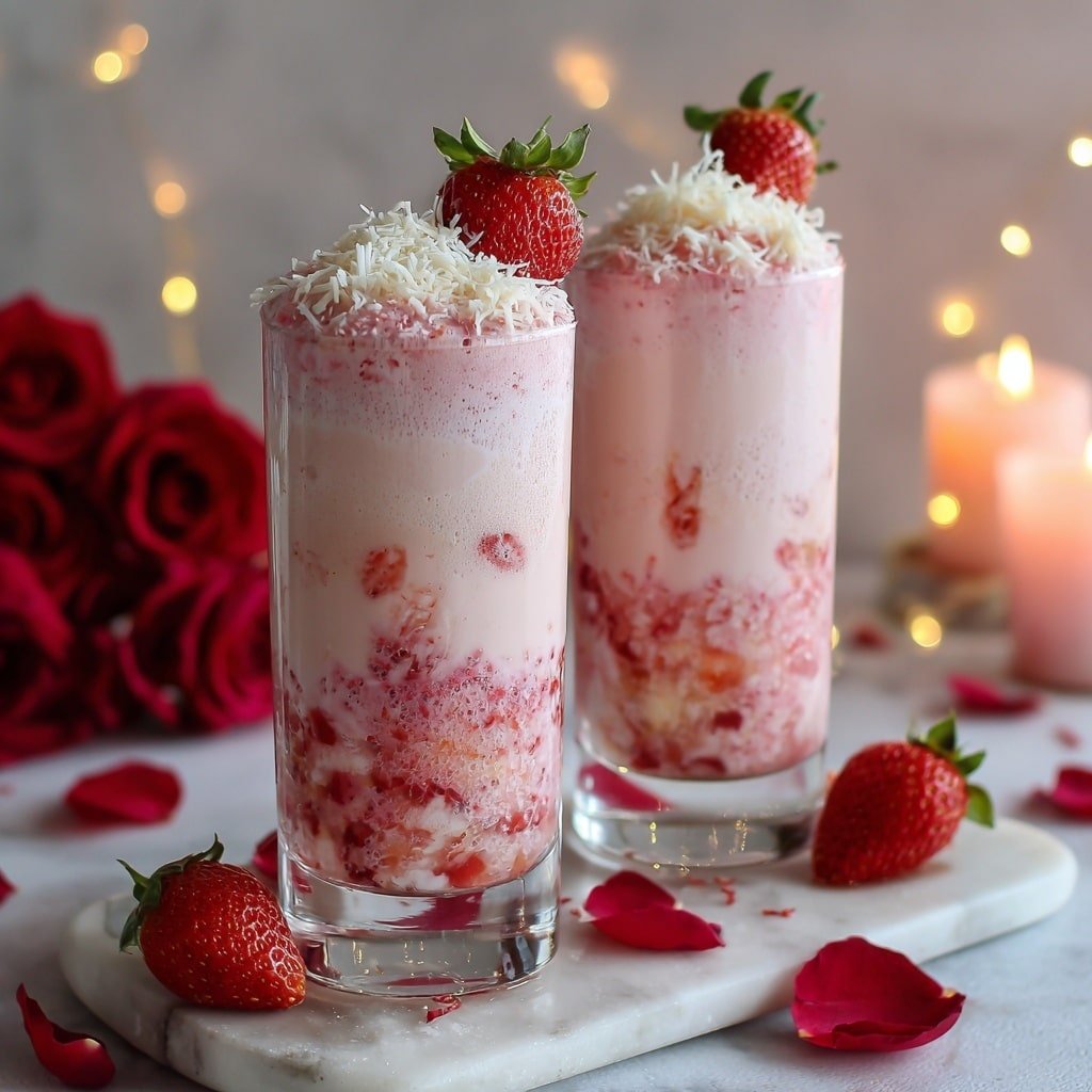 Creamy Strawberry Coconut Mocktail Recipe - Recipe Image — Creamy Strawberry Coconut Mocktail, creamy strawberry coconut mocktail, non-alcoholic strawberry coconut drink, refreshing fruit mocktail, easy coconut strawberry beverage