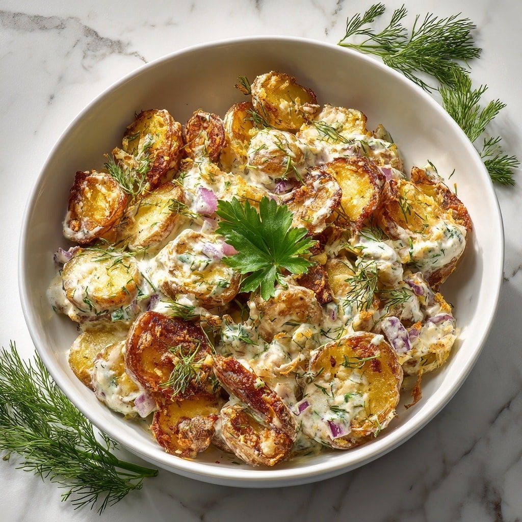 Smashed Potato Salad with Fresh Herbs and Creamy Dijon Dressing Recipe - Recipe Image — Smashed Potato Salad with Fresh Herbs and Creamy Dijon Dressing, potato salad variations, easy potato salad recipes, herb-infused potato salad, creamy Dijon dressing recipes