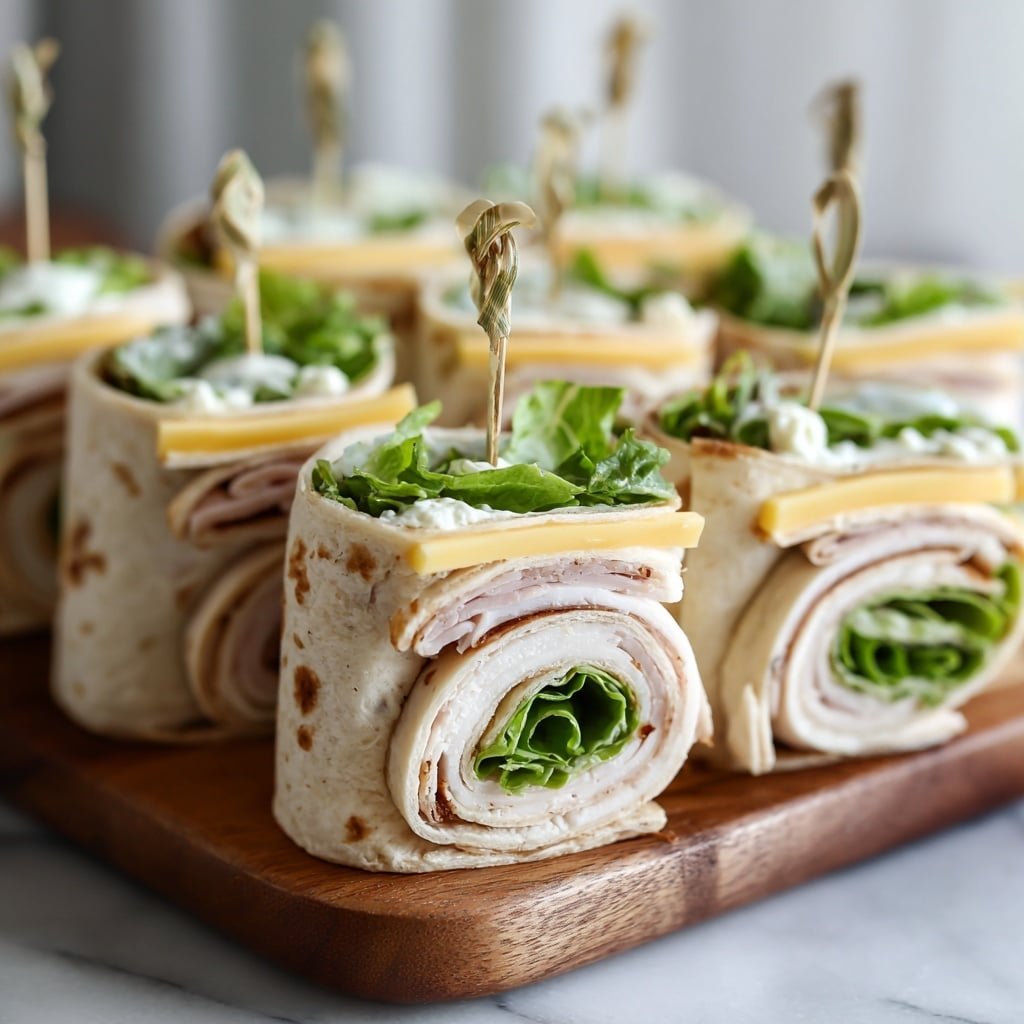 Sun-Dried Tomato & Turkey Pinwheel Sandwiches Recipe - Recipe Image — Sun-Dried Tomato & Turkey Pinwheel Sandwiches, easy lunch ideas, party appetizers, finger foods for gatherings, quick Turkey pinwheel sandwiches