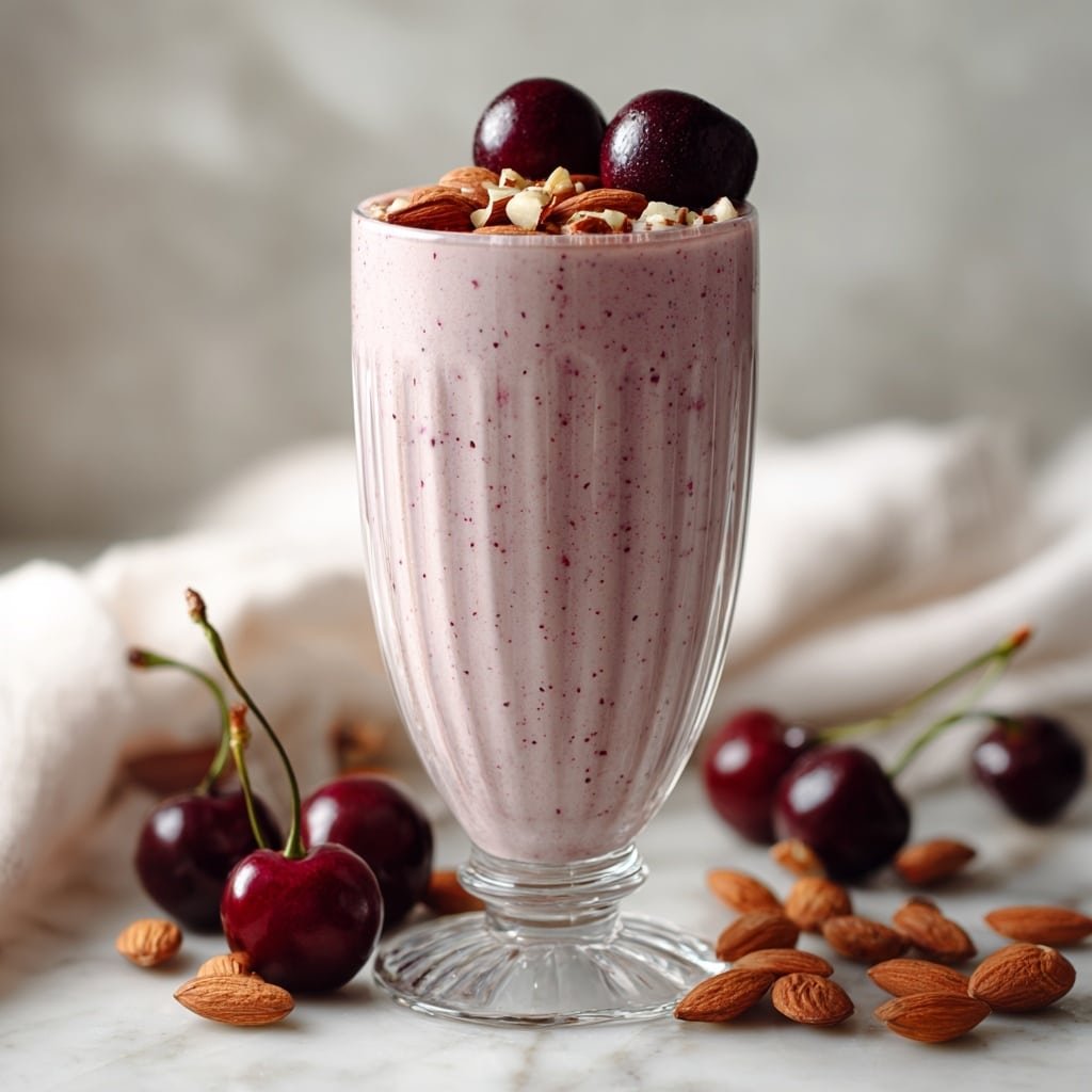 Cherry Almond Milkshake Recipe - Recipe Image — Cherry Almond Milkshake, Cherry Almond Milkshake recipe, easy cherry almond drink, healthy milkshake with cherries, creamy almond cherry smoothie