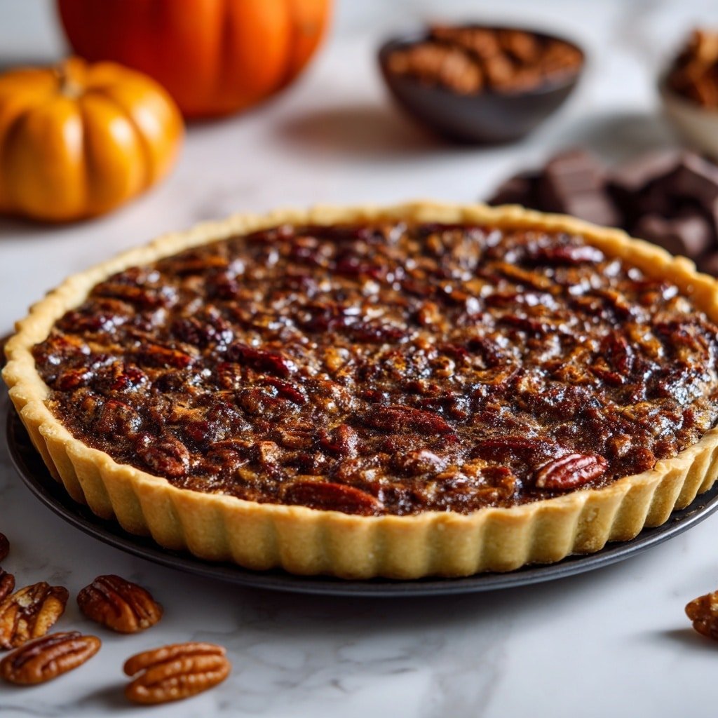 Chocolate Bourbon Pecan Pie Recipe - Recipe Image — Chocolate Bourbon Pecan Pie, indulgent pecan pie with chocolate and bourbon, easy holiday pie with pecans and chocolate, rich chocolate bourbon pecan tart, cozy festive pie recipe