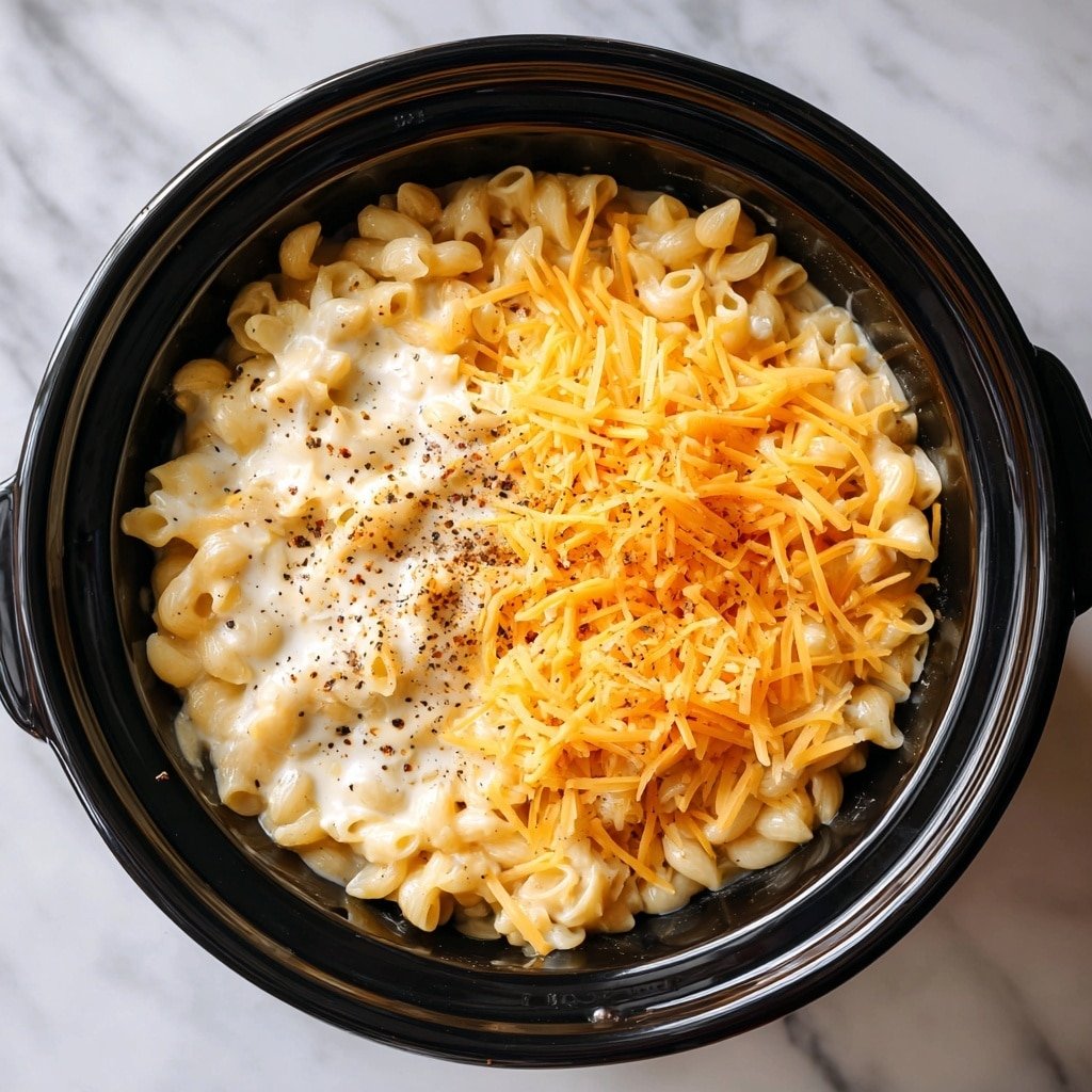 Crockpot Mac and Cheese Recipe - Recipe Image — Crockpot Mac and Cheese, slow cooker mac and cheese, easy crockpot cheese pasta, cheesy slow cooker recipe, comfort food mac and cheese