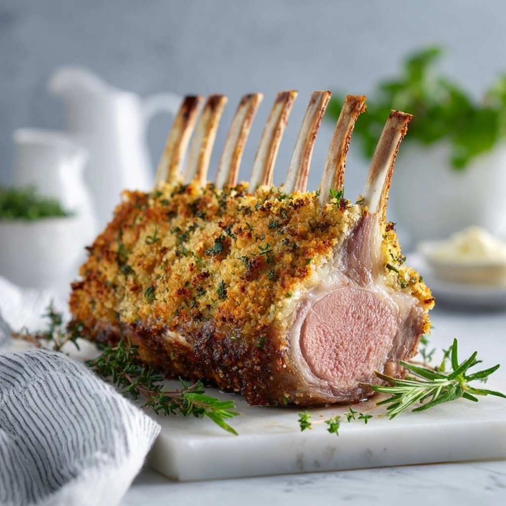 Herb-Crusted Rack of Lamb Recipe - Recipe Image — Herb-Crusted Rack of Lamb, rack of lamb recipe, herb-crusted lamb, easy lamb recipes, elegant lamb dinner