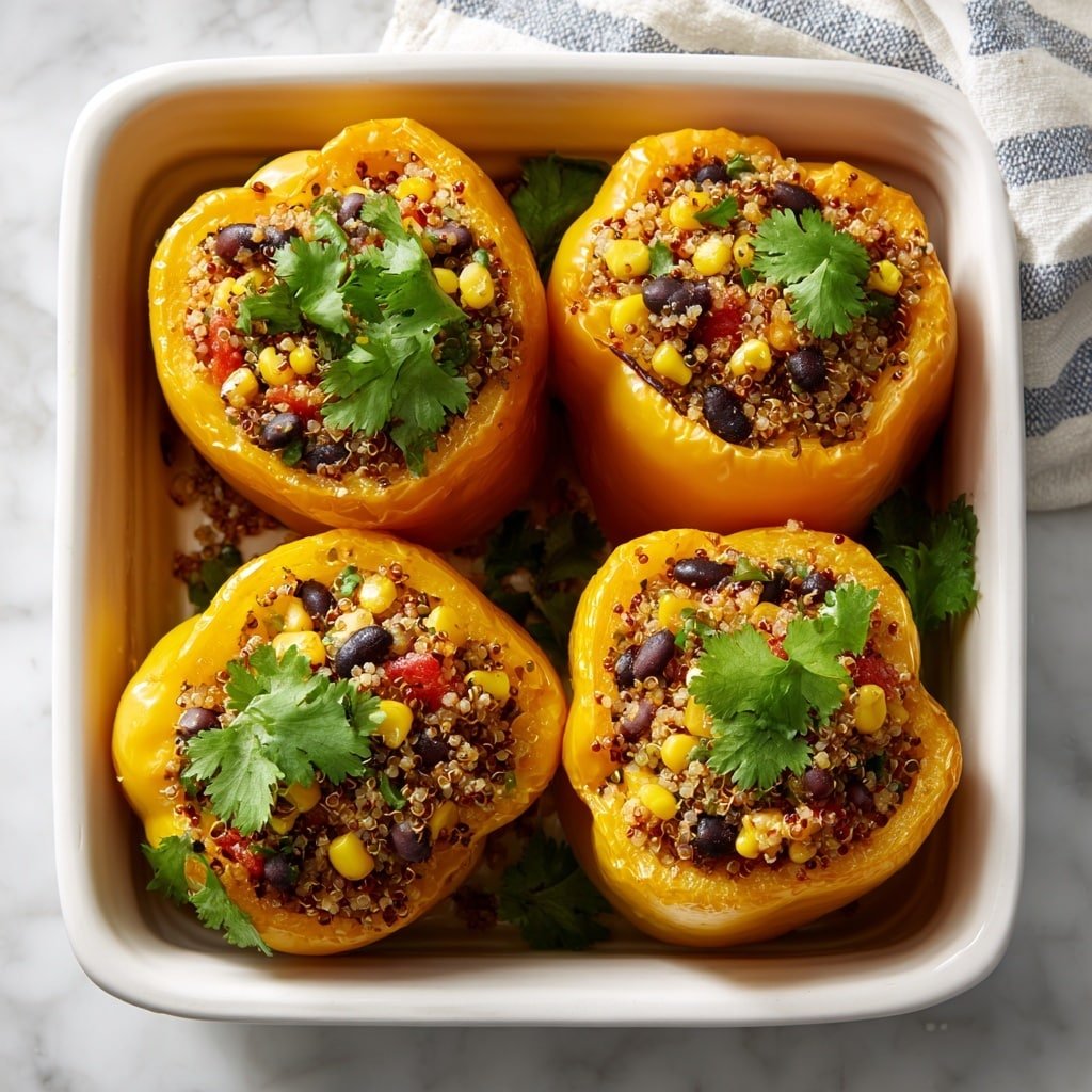 Stuffed Bell Peppers with Quinoa and Black Beans Recipe - Recipe Image — Stuffed Bell Peppers with Quinoa and Black Beans, healthy stuffed peppers, vegetarian stuffed peppers, easy stuffed bell peppers, vegan stuffed pepper recipe