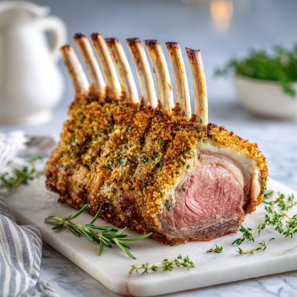 Herb-Crusted Rack of Lamb Recipe - Recipe Image — Herb-Crusted Rack of Lamb, rack of lamb recipe, herb-crusted lamb, easy lamb recipes, elegant lamb dinner