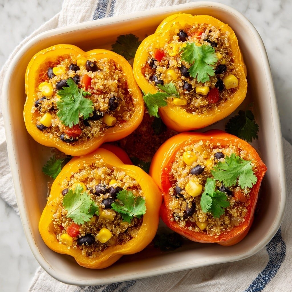 Stuffed Bell Peppers with Quinoa and Black Beans Recipe - Recipe Image — Stuffed Bell Peppers with Quinoa and Black Beans, healthy stuffed peppers, vegetarian stuffed peppers, easy stuffed bell peppers, vegan stuffed pepper recipe